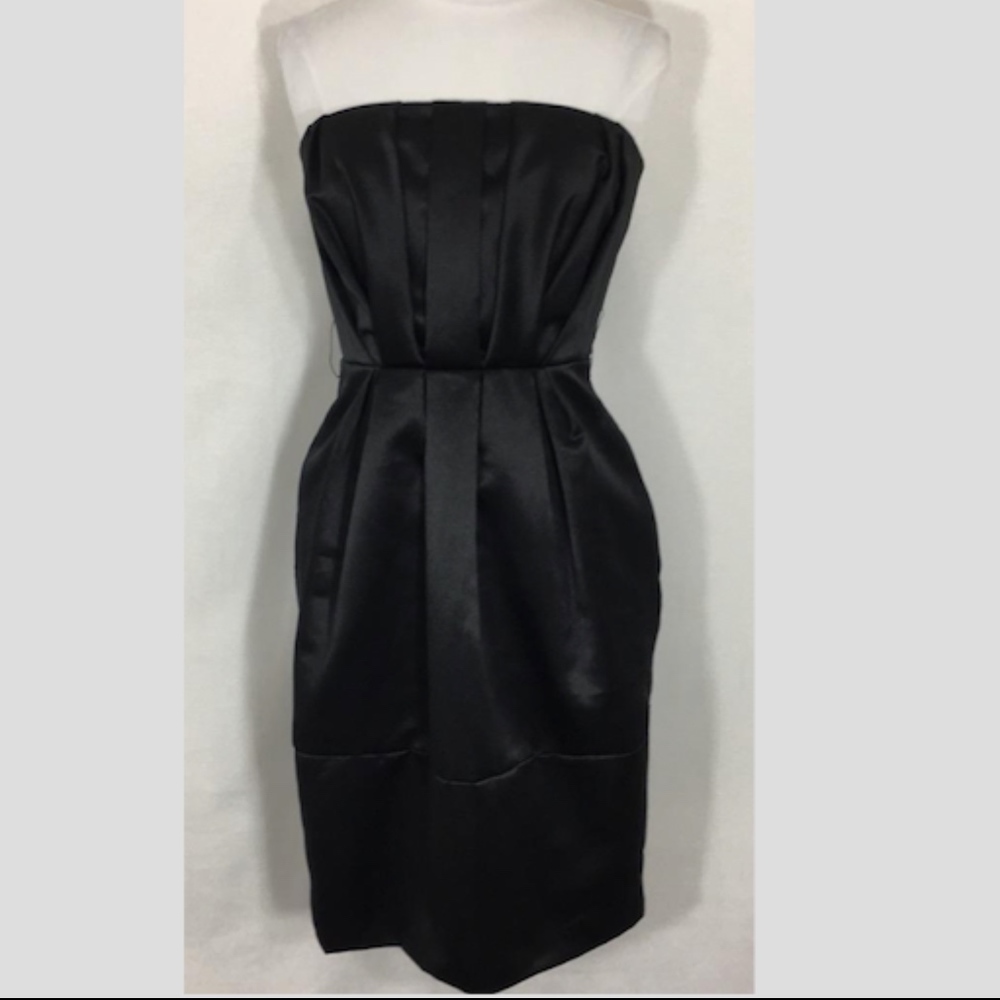 Vera Wang Maids Black Satin Strapless dress sz 14